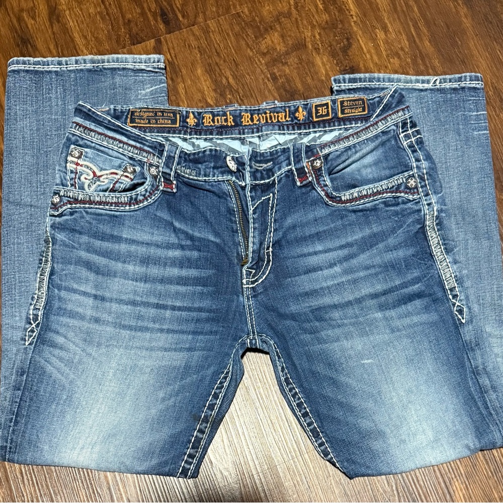 Rock Revival Dark Blue w/ Red stitching Straight Men's Jeans